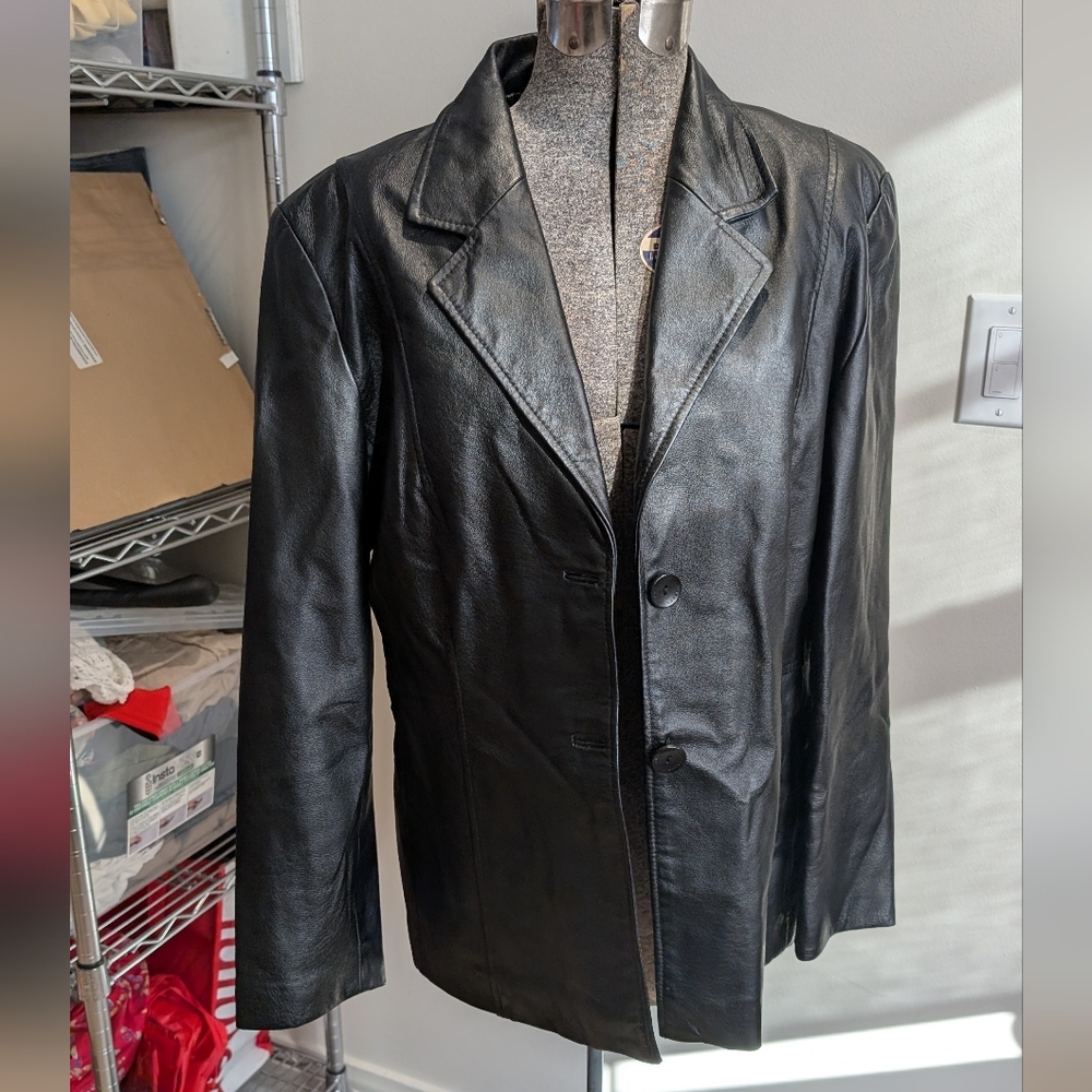 Fairweather Vintage Black Leather Blazer Women